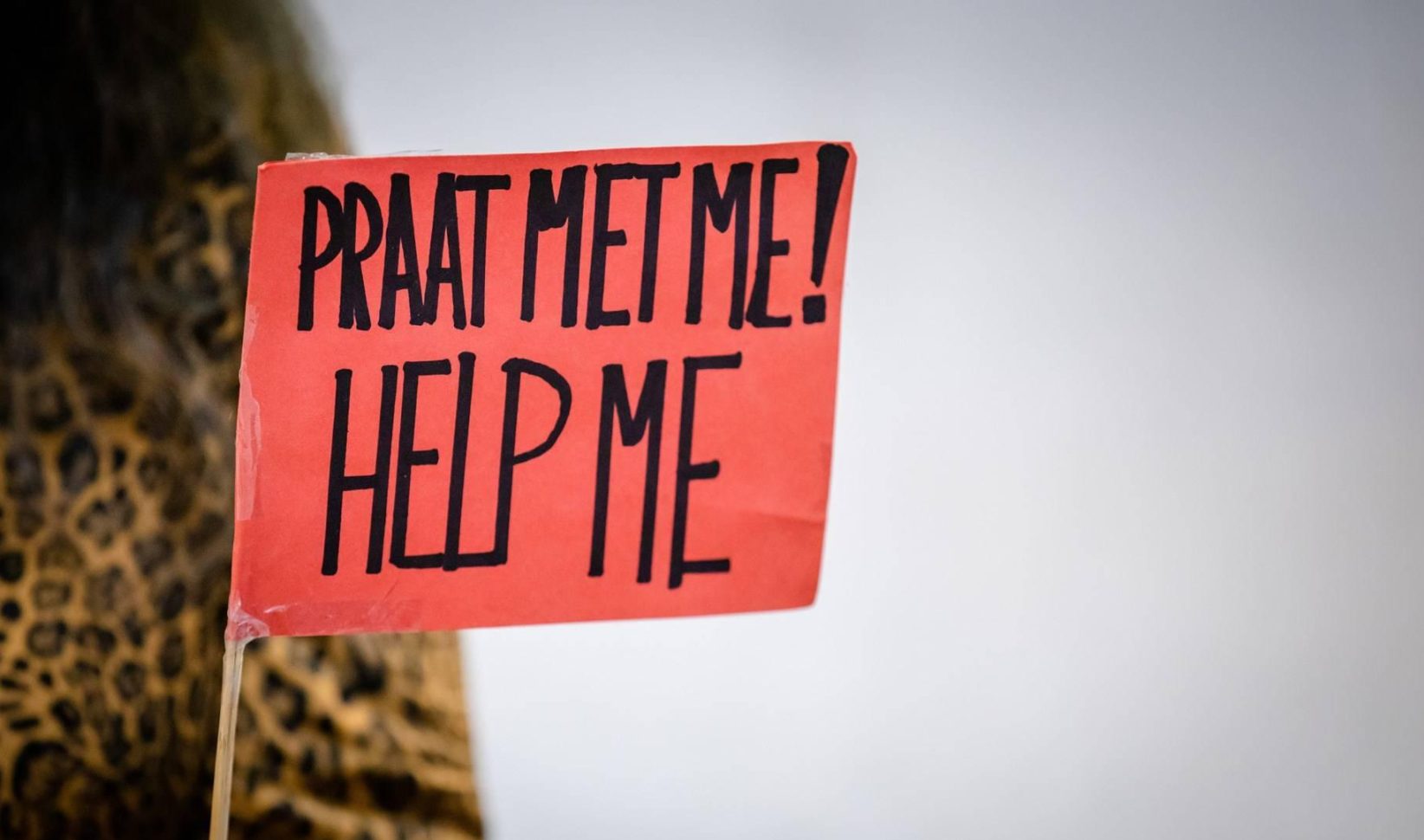 Een roze vlag met daarop 'Praat met me! Help me' | Ter illustratie bij jeugdzorg