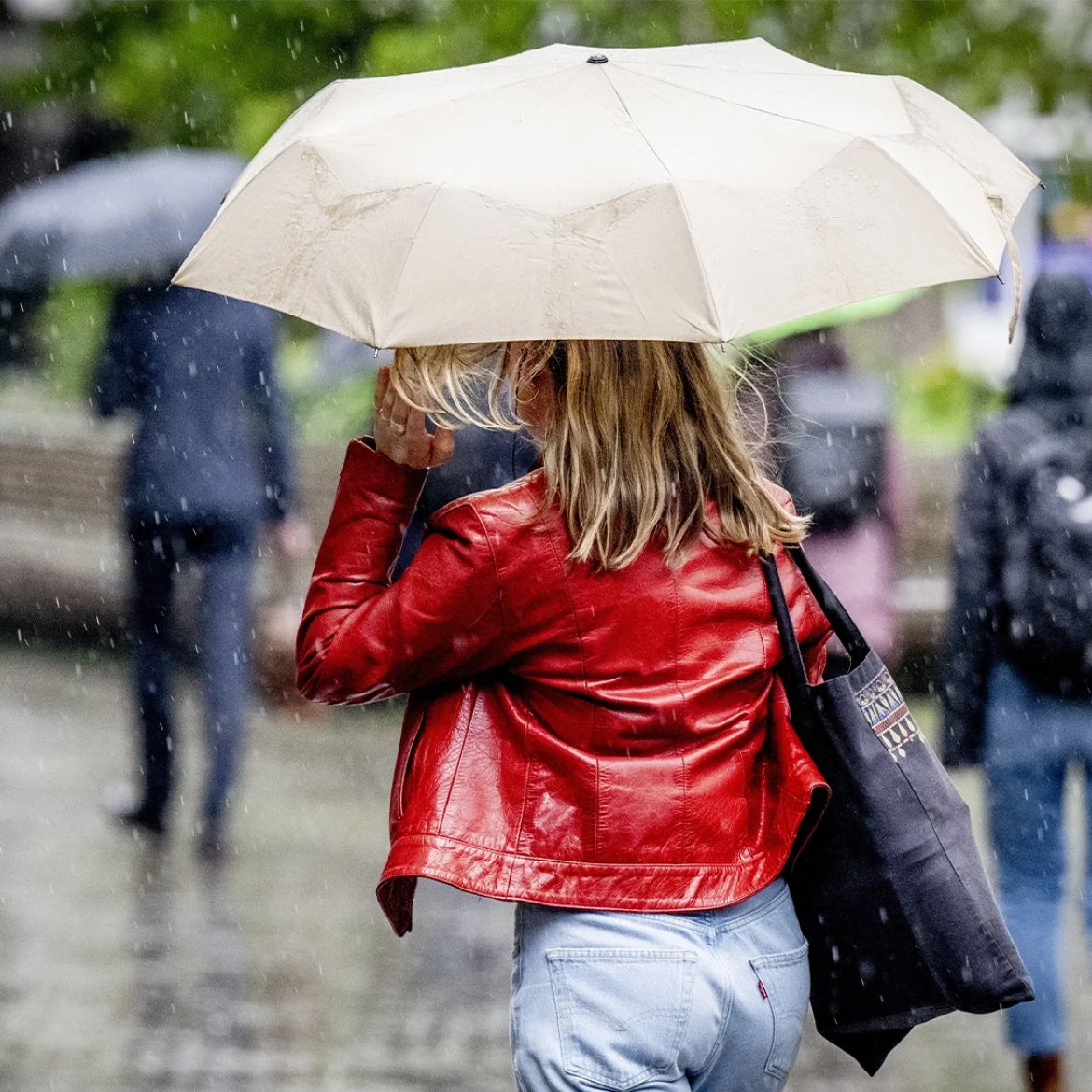 Vrouw loopt met paraplu in de regen