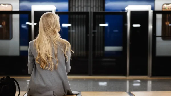 Vrouw alleen op een metro station