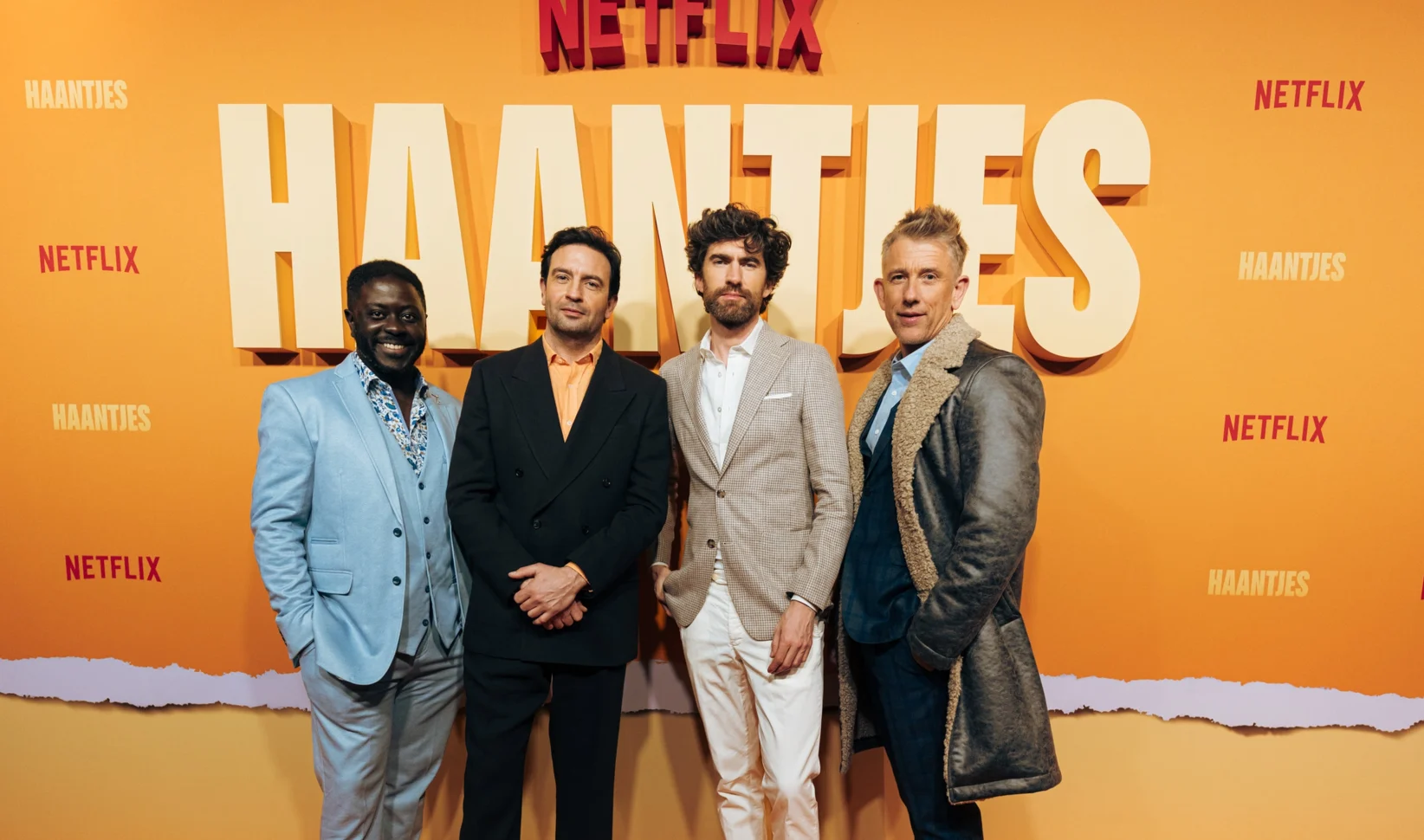 acteurs van de Netflixserie Haantjes: André Dongelmans Benja Buijning Jeroen Spitzenberger en Waldemar Torenstra