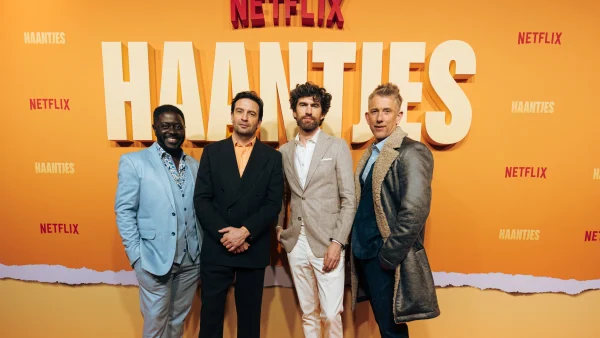 acteurs van de Netflixserie Haantjes: André Dongelmans Benja Buijning Jeroen Spitzenberger en Waldemar Torenstra